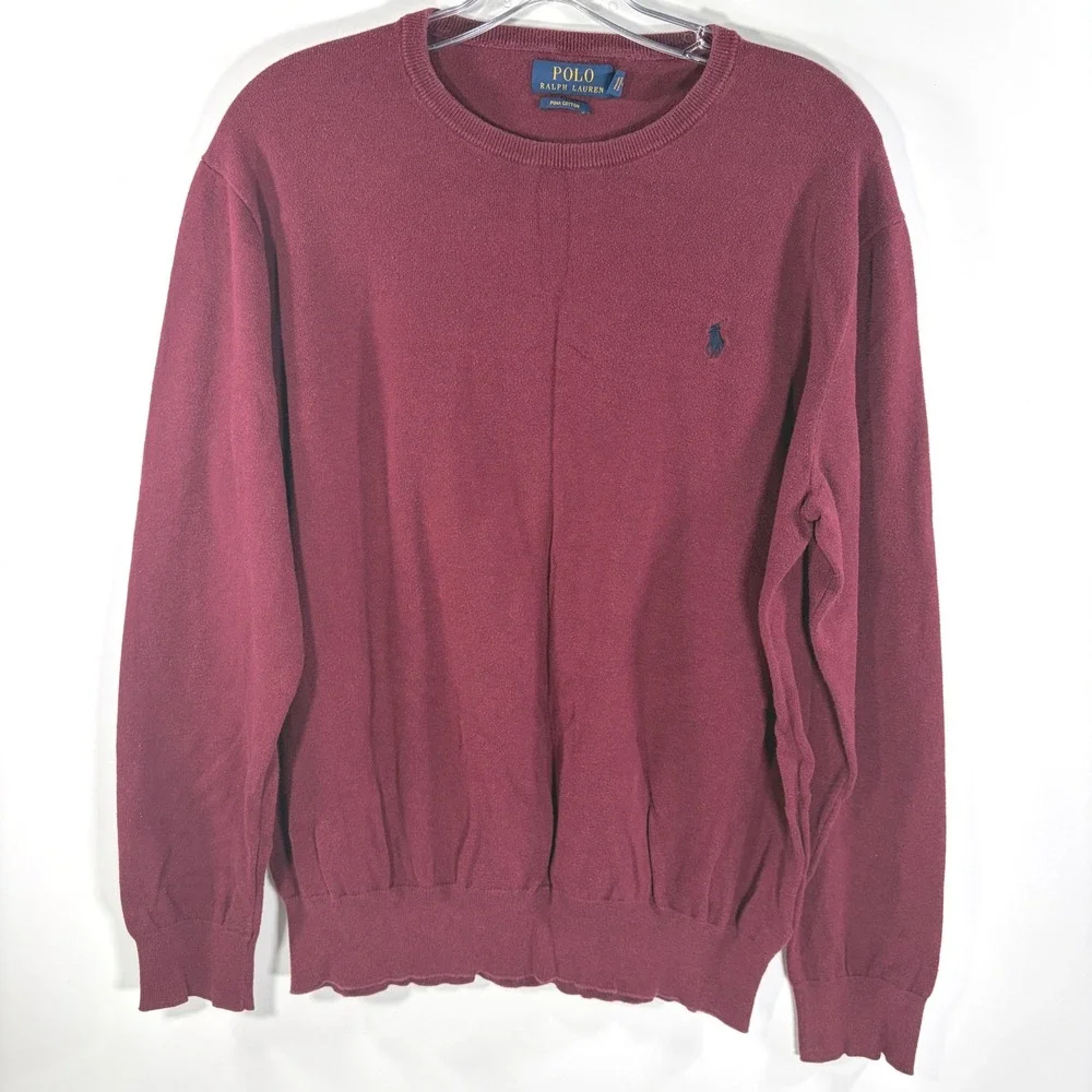 Polo Ralph Lauren Sweater Mens Large Pima Cotton Crewneck Burgundy Red